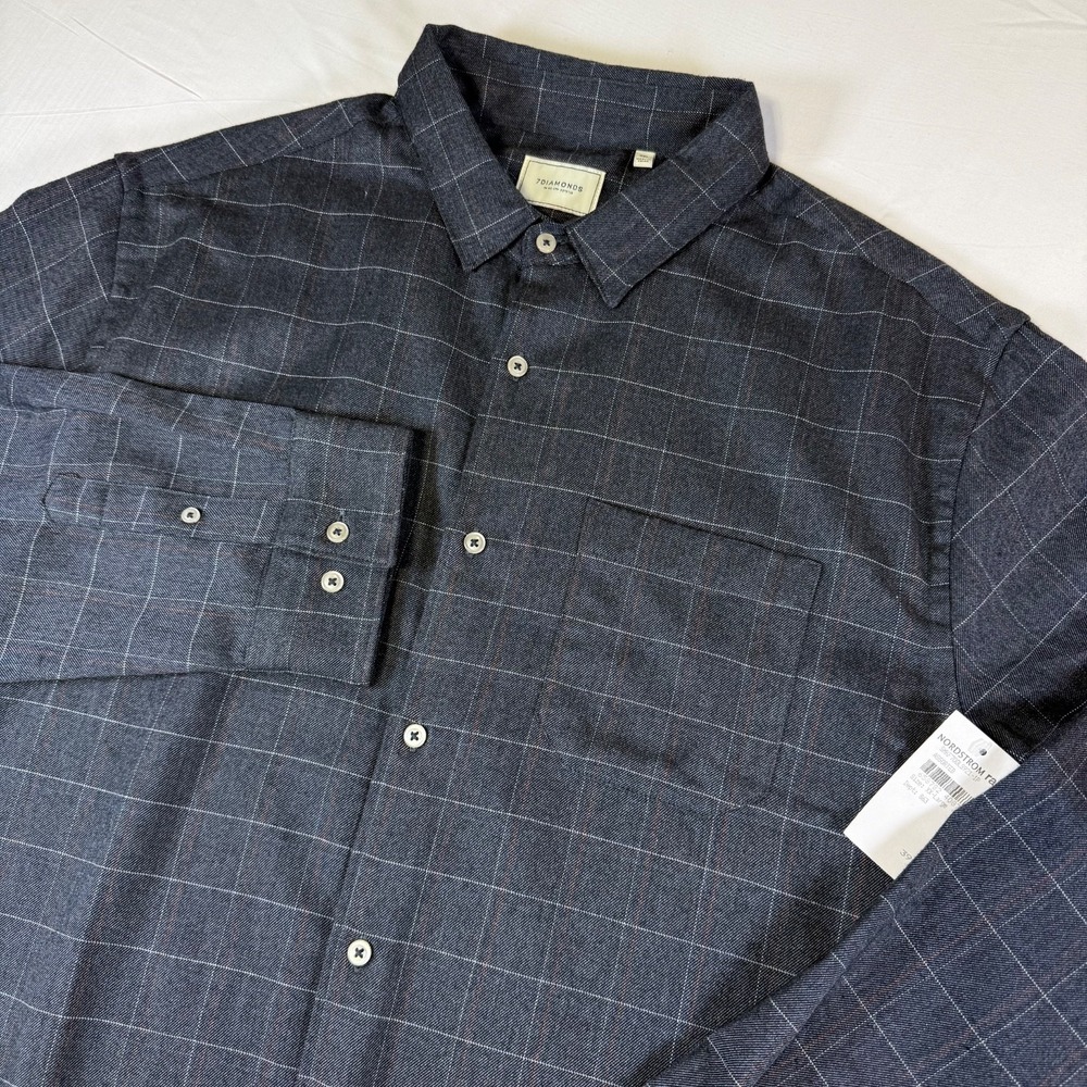 NWT 7 Diamonds Dark Grey Aspen Twill Button Up Shirt Men's Size XXL Windowpane